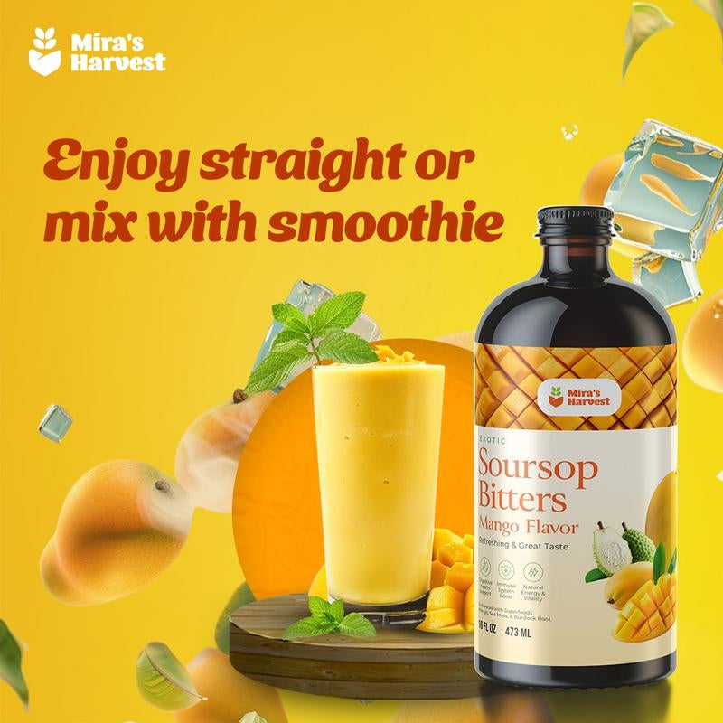 Mira'S Harvest Soursop Bitters Mango Flavor, Premium Grade, Immune Boost, Refreshing Taste, Digestive Boost, Energy Boost