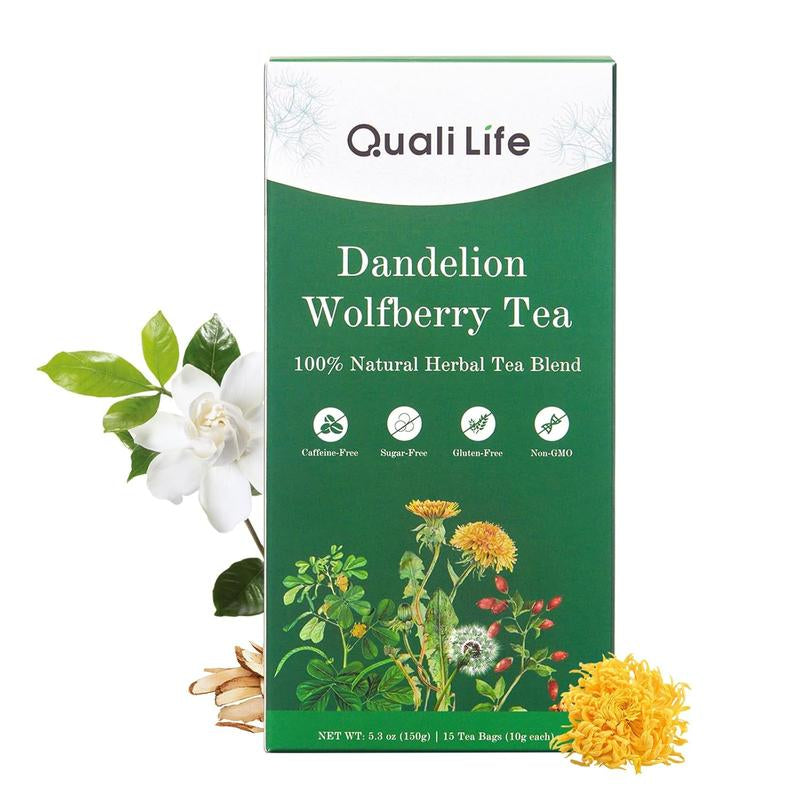 Quali Life Dandelion Wolfberry Tea Bags for Liver & Kidneys Natural Herbal Blend with Dandelion Chrysanthemum Wolfberry Cassia Seed Licorice Orange Peel Gardenia
