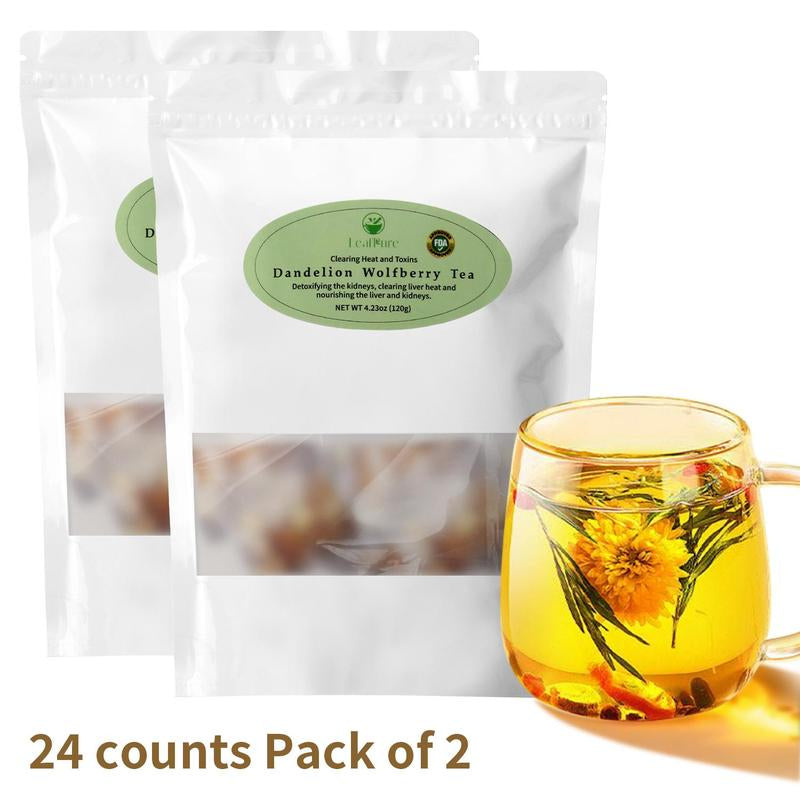 Leafpure Liver Tea - Dandelion Wolfberry Organic Blend of Six Herbal Ingredients 12*10G Daily Detox Beverage Sugar Natural Refreshing Coffee Alternatives