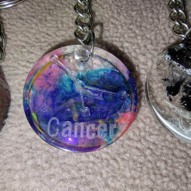 Cancer Keychain - Epoxy Resin with Zodiac Symbols - Unique Design for Cancer Lovers
