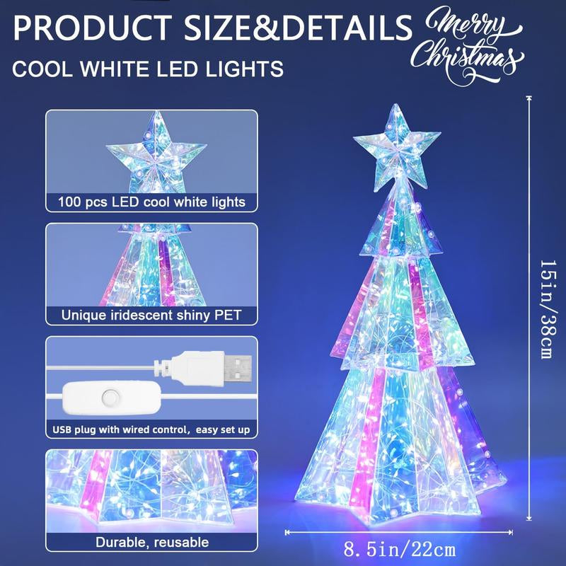 Prismatic Iridescent Christmas Tree, Desktop Christmas Tree with LED Lights, Colorful Glow Lights Prismatic Christmas Decorations Indoor, for Girls Families (Christmas Tree )