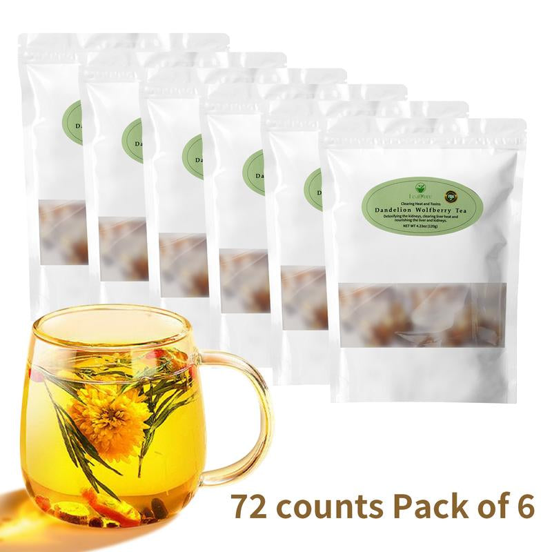 Leafpure Liver Tea - Dandelion Wolfberry Organic Blend of Six Herbal Ingredients 12*10G Daily Detox Beverage Sugar Natural Refreshing Coffee Alternatives