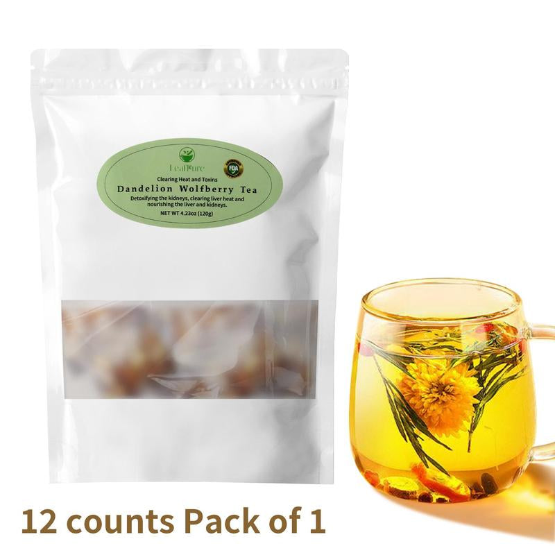 Leafpure Liver Tea - Dandelion Wolfberry Organic Blend of Six Herbal Ingredients 12*10G Daily Detox Beverage Sugar Natural Refreshing Coffee Alternatives