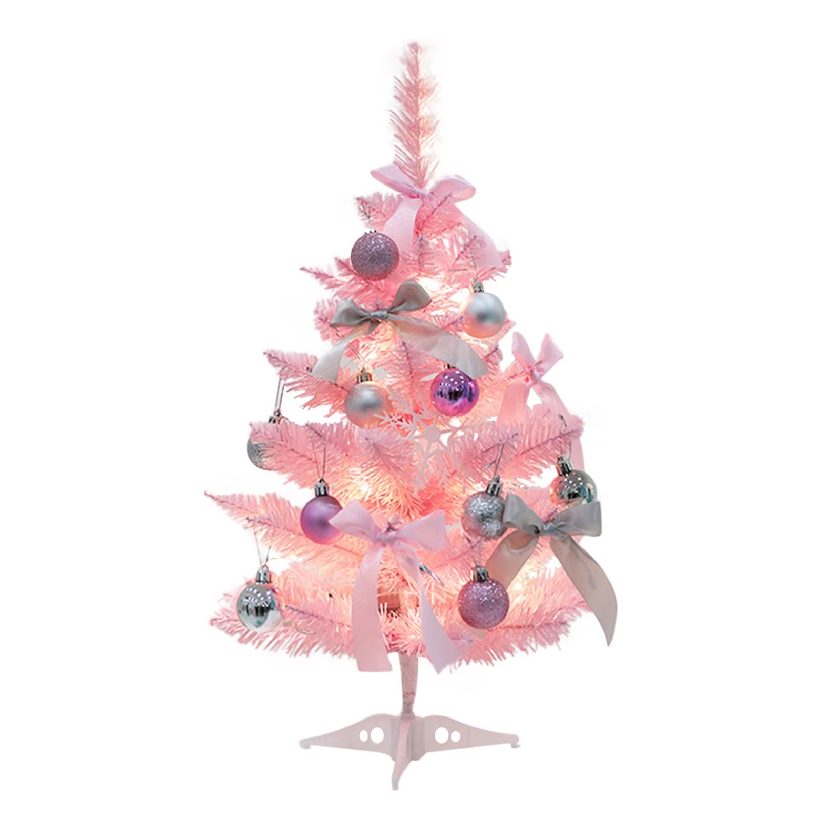 60CM Christmas Tree Set Pink Pointed Christmas Tree Artificial Christmas Tree with Lights Christmas Decorations for Home