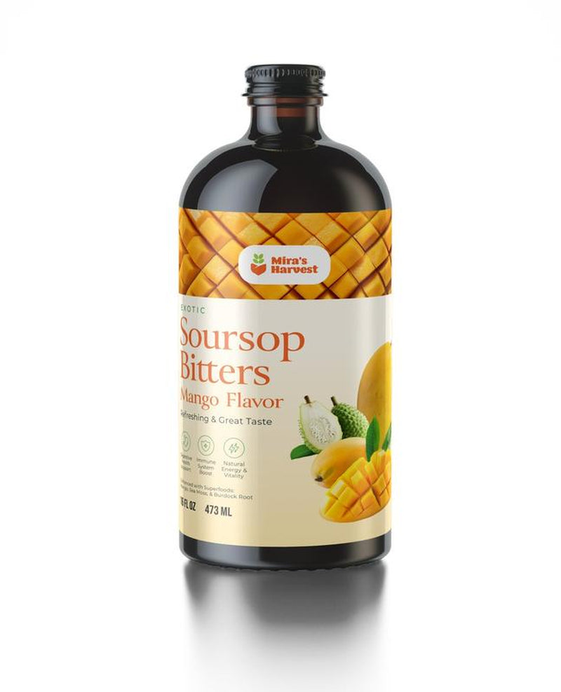 Mira'S Harvest Soursop Bitters Mango Flavor, Premium Grade, Immune Boost, Refreshing Taste, Digestive Boost, Energy Boost