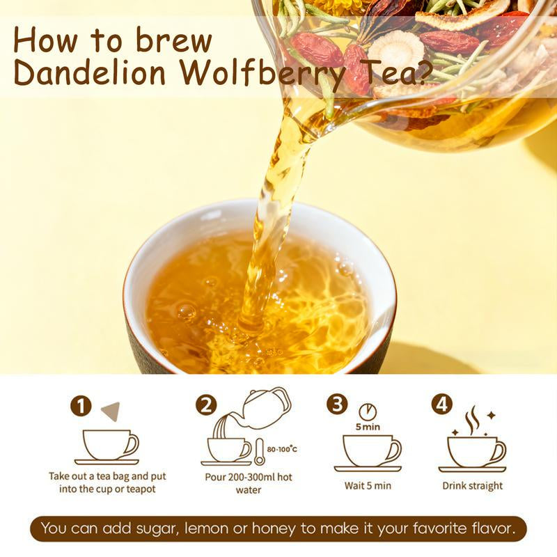 Dandelion Wolfberry Tea-A Blend of Seven Natural Herbal Ingredients, 120G per Pack, Individually Wrapped