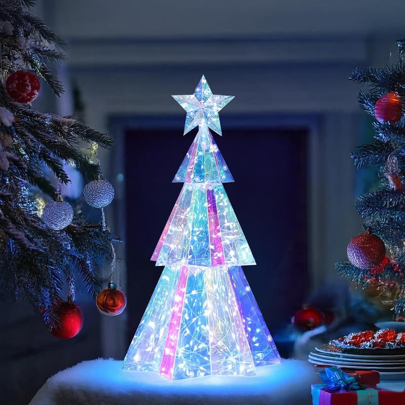 Prismatic Iridescent Christmas Tree, Desktop Christmas Tree with LED Lights, Colorful Glow Lights Prismatic Christmas Decorations Indoor, for Girls Families (Christmas Tree )