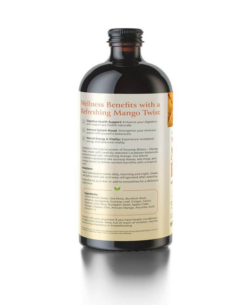 Mira'S Harvest Soursop Bitters Mango Flavor, Premium Grade, Immune Boost, Refreshing Taste, Digestive Boost, Energy Boost