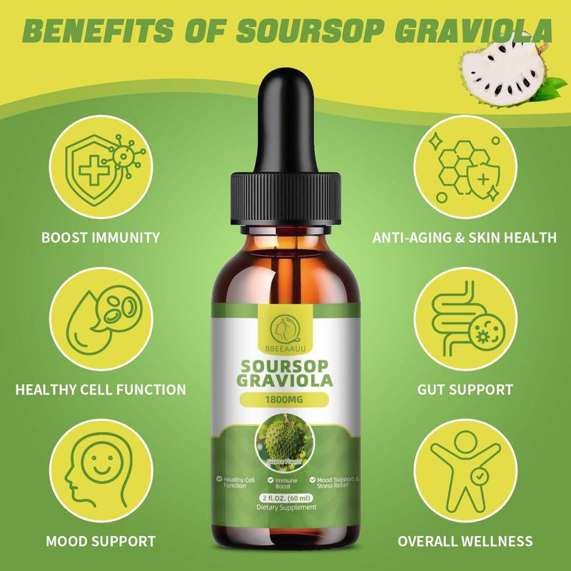 Organic Soursop Liquid Drops, Herbal Extract + Multivitamin + Dietary Fiber, Day & Night Wellness Set, Energy, Relaxation, Fitness & Immunity, 60Ml, 2 Fl Oz