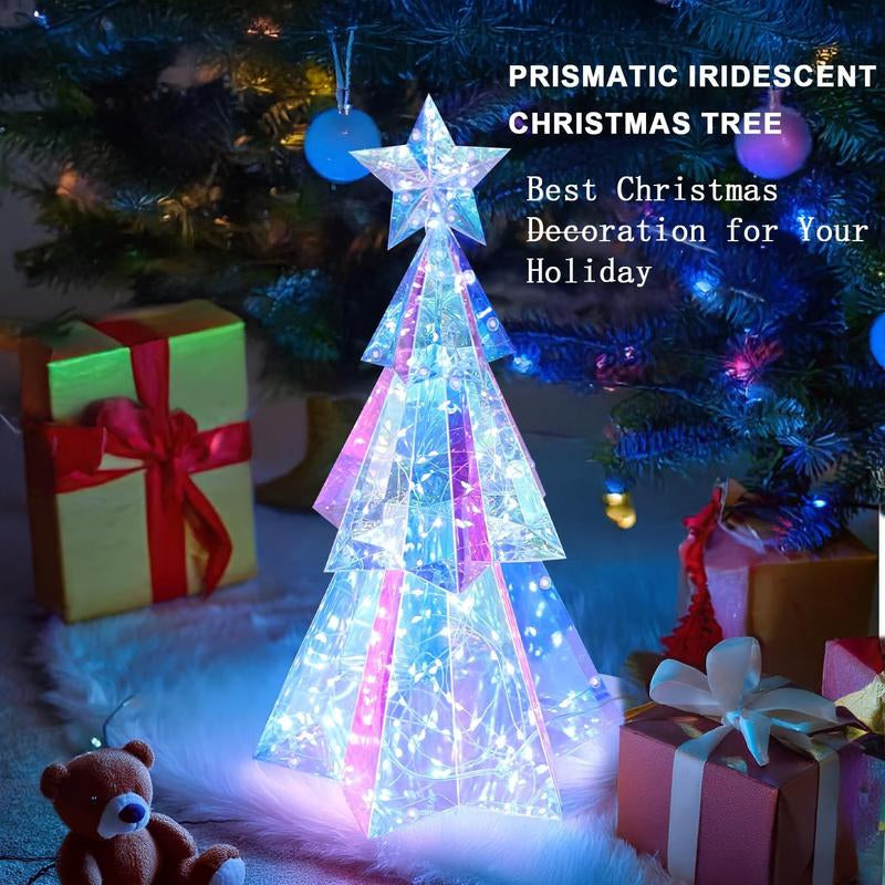 Prismatic Iridescent Christmas Tree, Desktop Christmas Tree with LED Lights, Colorful Glow Lights Prismatic Christmas Decorations Indoor, for Girls Families (Christmas Tree )