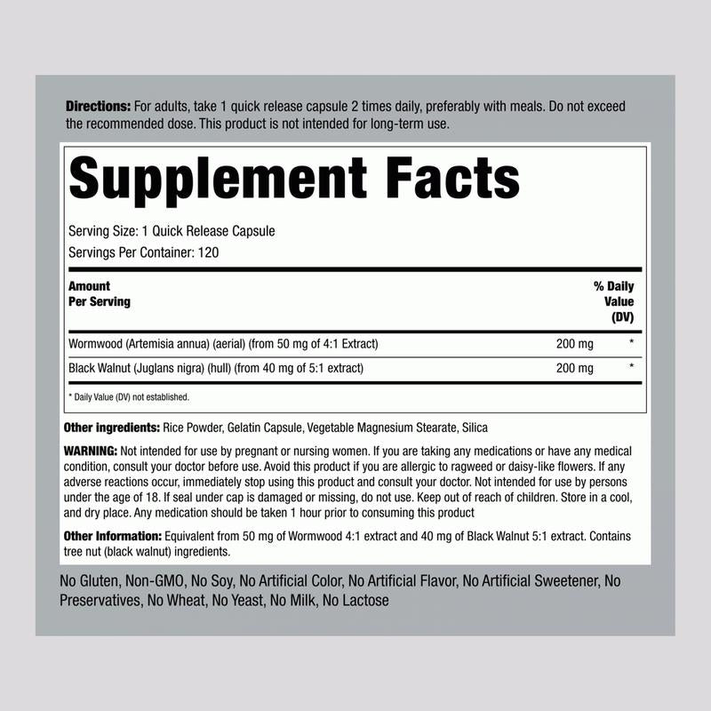 Piping Rock Wormwood Black Walnut Capsules 400Mg | 120 Count | Herbal Extract Complex | Non-Gmo, Gluten Free Supplement