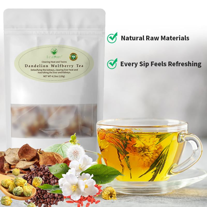 Leafpure Liver Tea - Dandelion Wolfberry Organic Blend of Six Herbal Ingredients 12*10G Daily Detox Beverage Sugar Natural Refreshing Coffee Alternatives