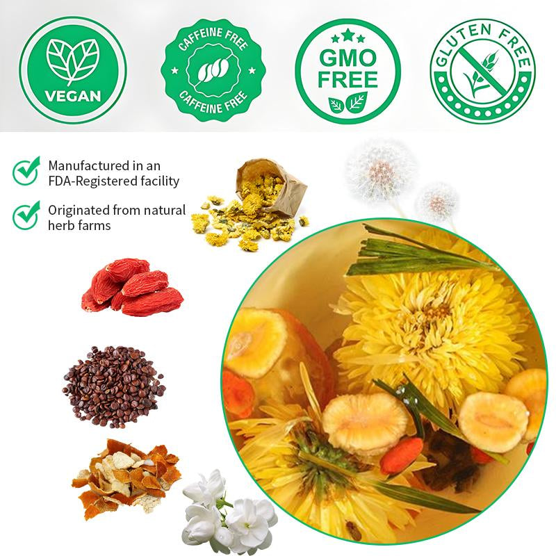 Leafpure Liver Tea - Dandelion Wolfberry Organic Blend of Six Herbal Ingredients 12*10G Daily Detox Beverage Sugar Natural Refreshing Coffee Alternatives