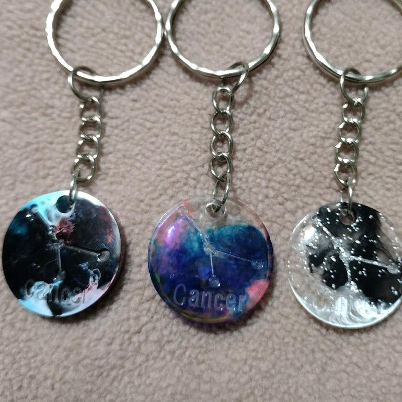 Cancer Keychain - Epoxy Resin with Zodiac Symbols - Unique Design for Cancer Lovers