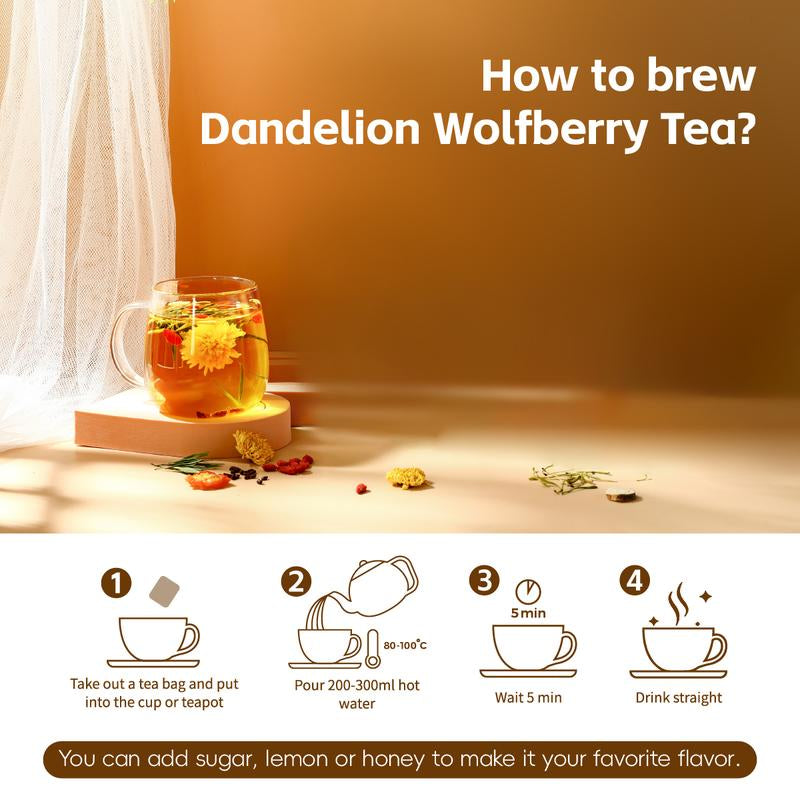 Dandelion Wolfberry Tea - Dandelion Goji Berry Tea - 100% Natural Dandelion Leaves & Roots | 150G per Pack | Caffeine Free