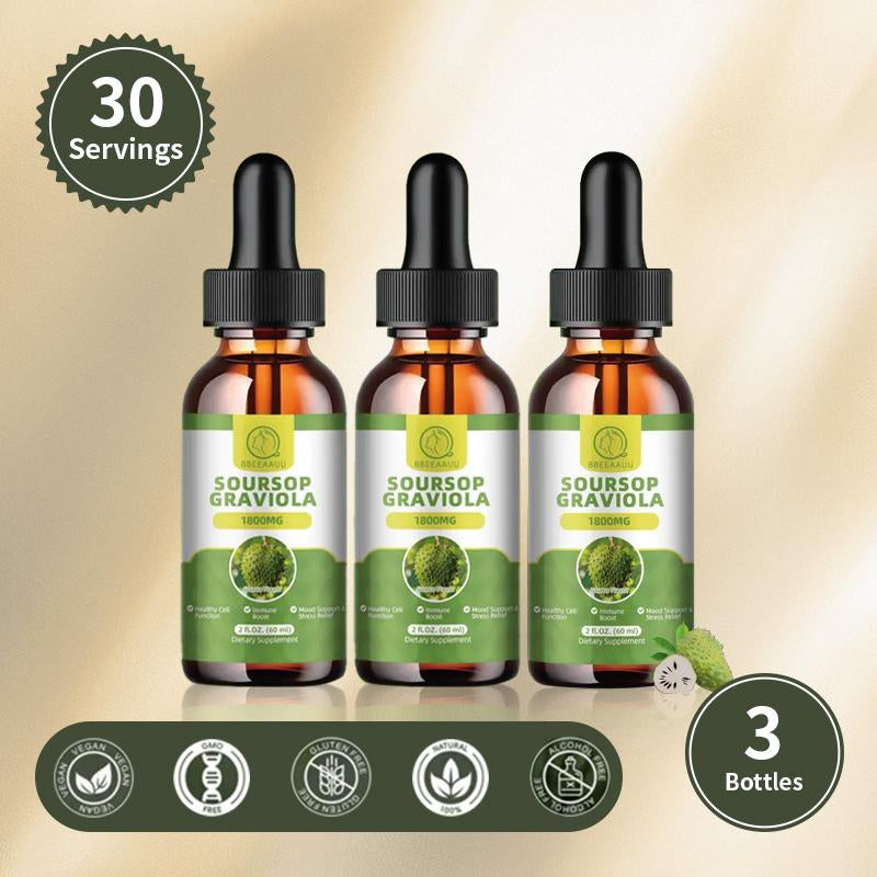 Organic Soursop Liquid Drops, Herbal Extract + Multivitamin + Dietary Fiber, Day & Night Wellness Set, Energy, Relaxation, Fitness & Immunity, 60Ml, 2 Fl Oz