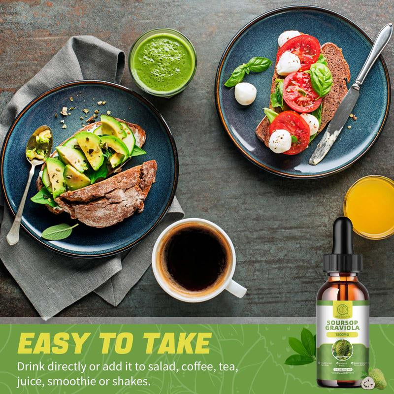 Organic Soursop Liquid Drops, Herbal Extract + Multivitamin + Dietary Fiber, Day & Night Wellness Set, Energy, Relaxation, Fitness & Immunity, 60Ml, 2 Fl Oz