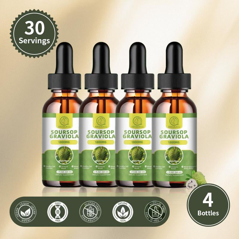 Organic Soursop Liquid Drops, Herbal Extract + Multivitamin + Dietary Fiber, Day & Night Wellness Set, Energy, Relaxation, Fitness & Immunity, 60Ml, 2 Fl Oz