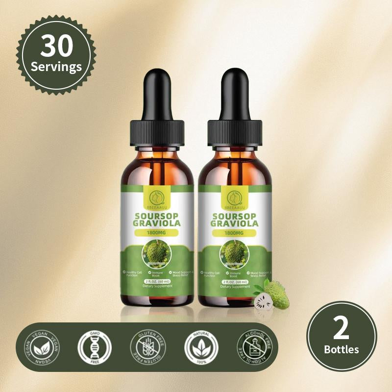 Organic Soursop Liquid Drops, Herbal Extract + Multivitamin + Dietary Fiber, Day & Night Wellness Set, Energy, Relaxation, Fitness & Immunity, 60Ml, 2 Fl Oz