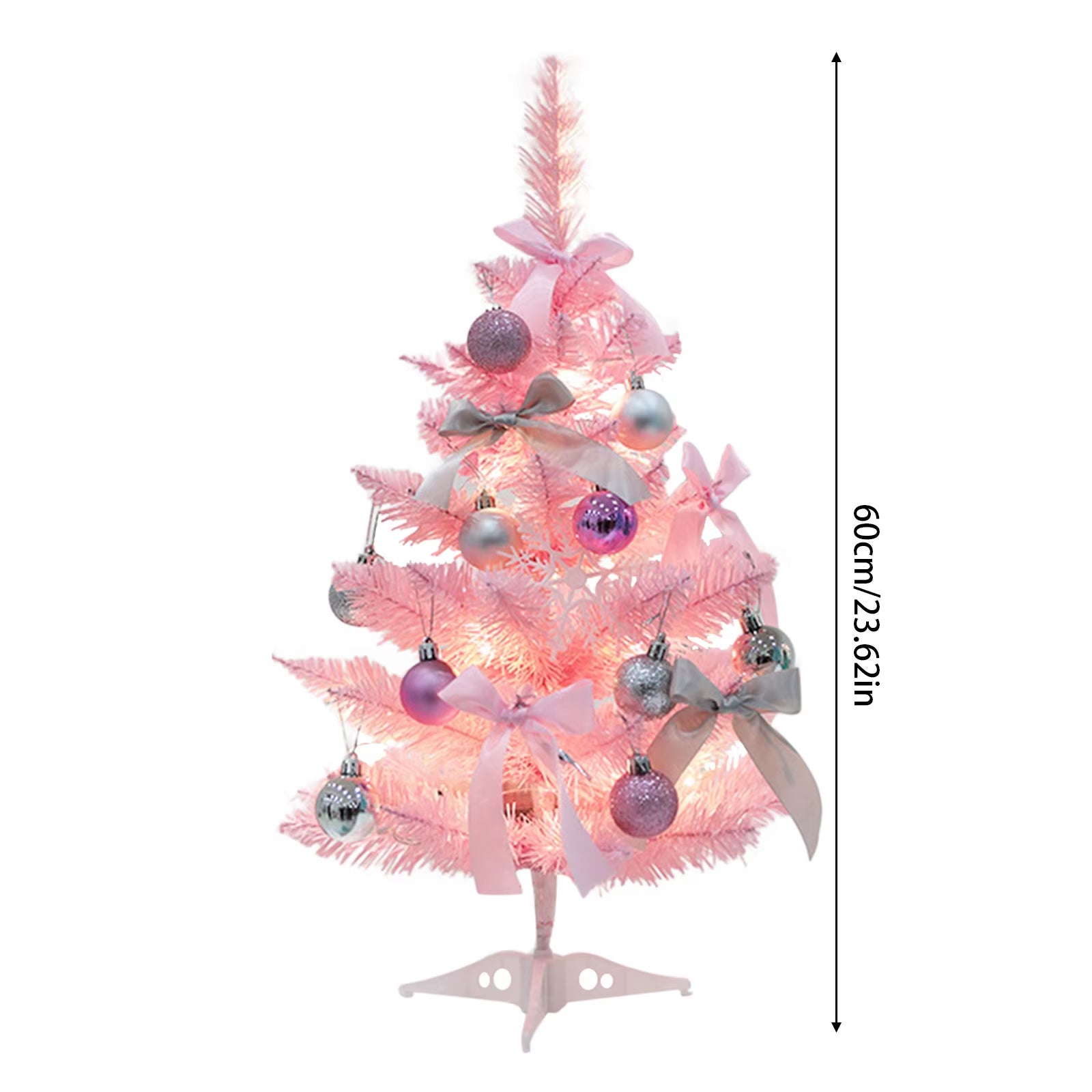 60CM Christmas Tree Set Pink Pointed Christmas Tree Artificial Christmas Tree with Lights Christmas Decorations for Home