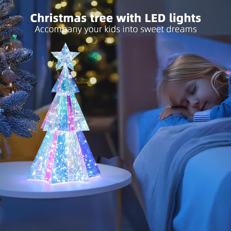 Prismatic Iridescent Christmas Tree, Desktop Christmas Tree with LED Lights, Colorful Glow Lights Prismatic Christmas Decorations Indoor, for Girls Families (Christmas Tree )
