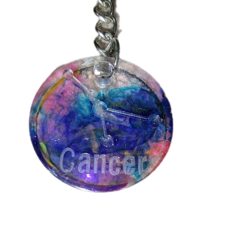 Cancer Keychain - Epoxy Resin with Zodiac Symbols - Unique Design for Cancer Lovers