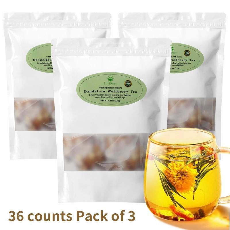 Leafpure Liver Tea - Dandelion Wolfberry Organic Blend of Six Herbal Ingredients 12*10G Daily Detox Beverage Sugar Natural Refreshing Coffee Alternatives