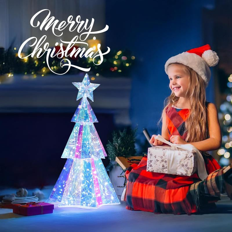 Prismatic Iridescent Christmas Tree, Desktop Christmas Tree with LED Lights, Colorful Glow Lights Prismatic Christmas Decorations Indoor, for Girls Families (Christmas Tree )