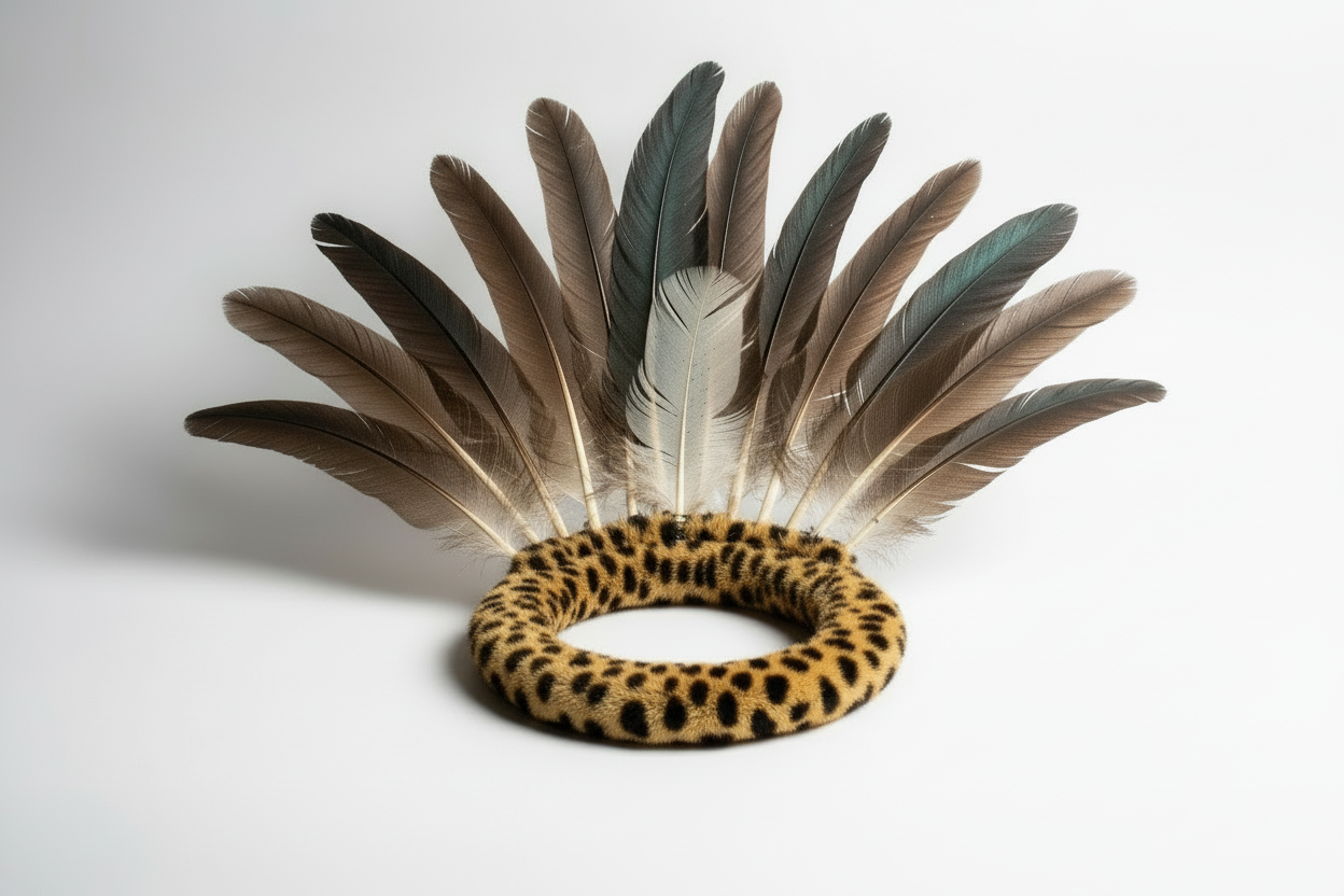 keep everything the same how its facing the feathers everything the same except make it leopard skin and make it realistic as possible 